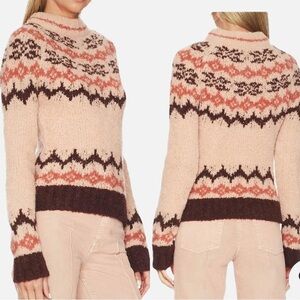 Smythe Fair Isle Alpaca Sweater Women's XS‎ Pink Brown Mock Neck Nordic Knit